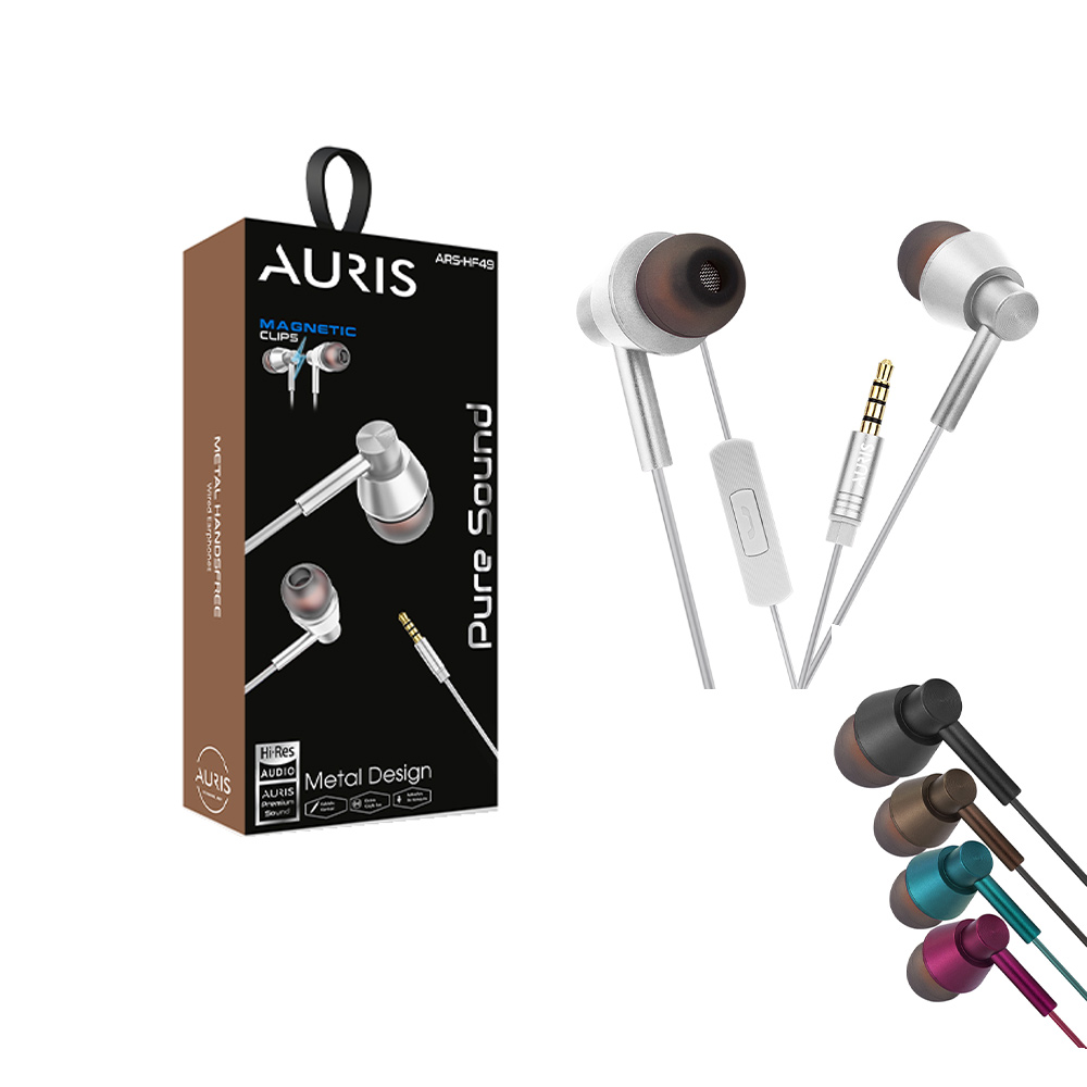 Auris HF49 Metal Manyetik Clips Kablolu Kulakiçi Kulaklık Gümüş 